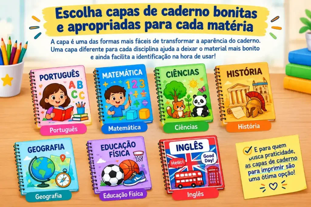 Escolha capas de caderno bonitas e apropriadas para cada matéria