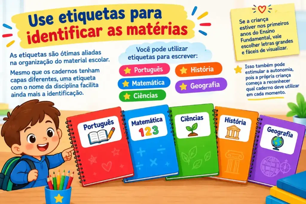 Use etiquetas para identificar as matérias