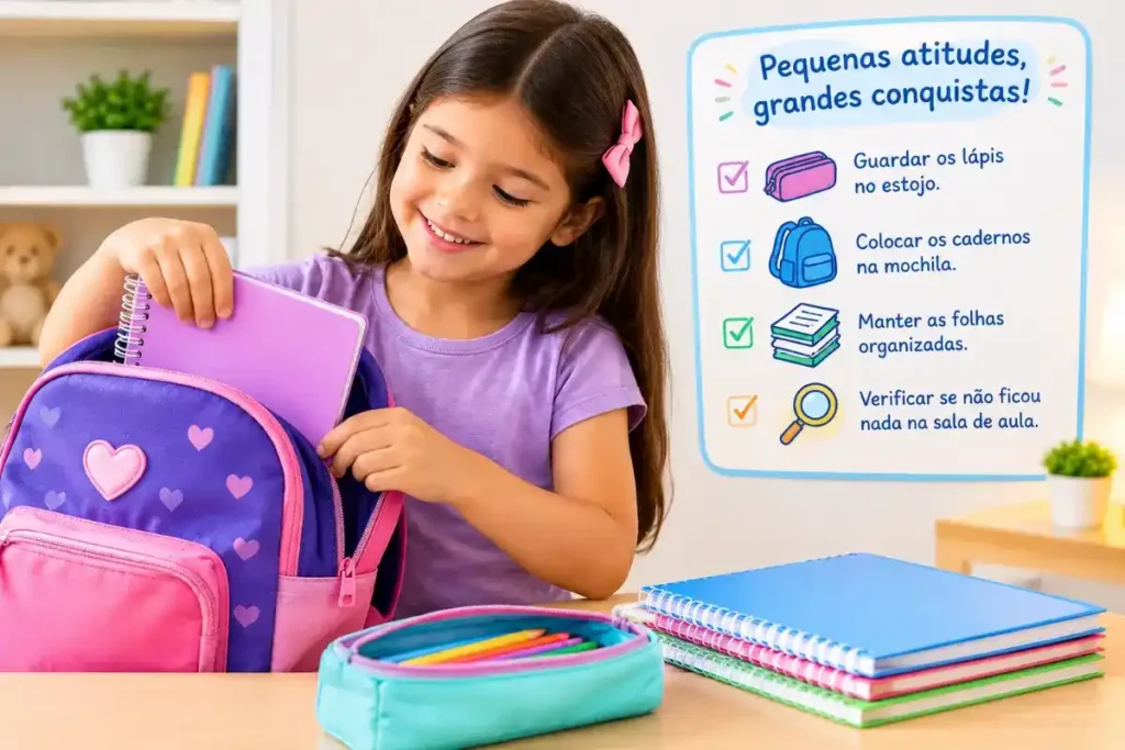 Ensine a criança a cuidar dos próprios materiais