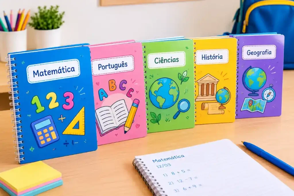 Organize os cadernos por matéria